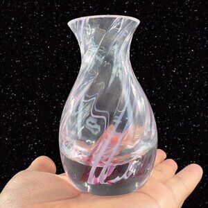 Caithness Scotland Pink White Swirl Art Glass Vase Hand Made Bud Glass Vase VTG